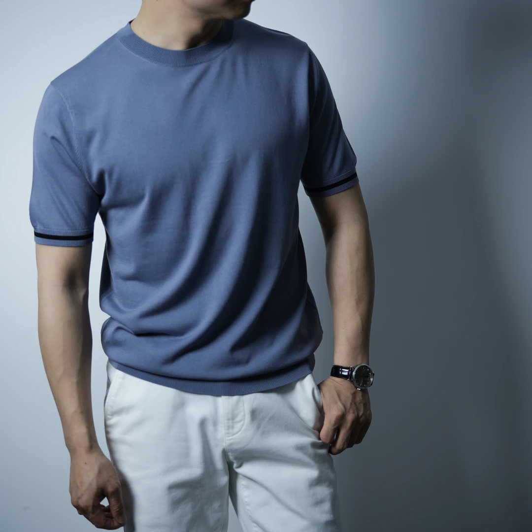 清仓款含7.2%桑蚕丝短袖T男春夏新款80支超细16针织圆领半袖2313