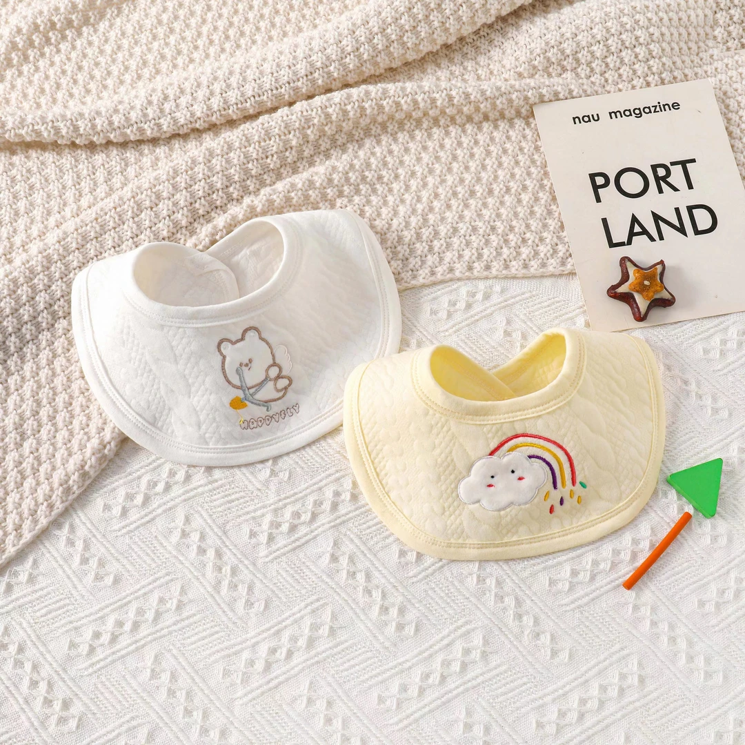 婴幼儿宝宝棉春夏口水巾儿童卡通圆形小围嘴新生婴刺绣男女宝围兜