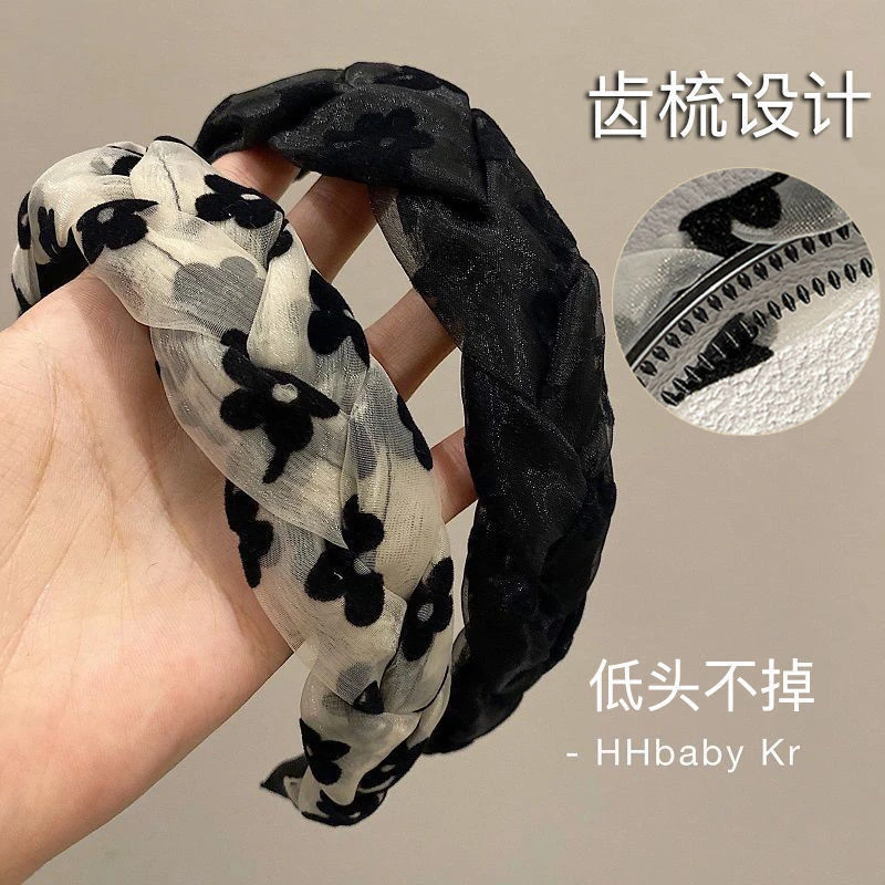 春夏韩版2023新款发箍女发卡发饰复古花朵欧根纱编织高颅顶头箍 I