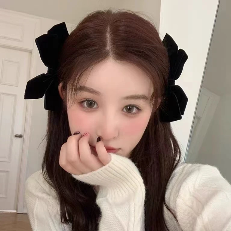 网红丝绒蝴蝶结黑色发卡发夹头饰女碎发刘海侧边夹子鸭嘴夹发饰Z