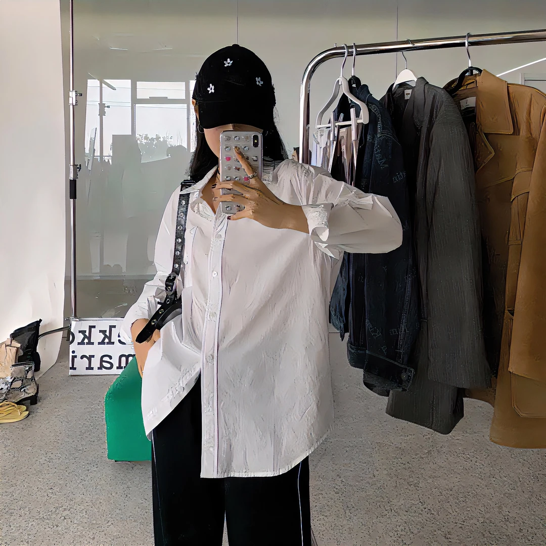 春夏纯色衬衣设计感ins 风长袖白色休闲