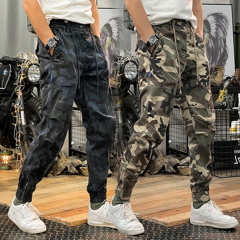 GZ-A8093春秋款复古迷彩工装裤男士松紧腰大码宽松束脚长裤男裤子