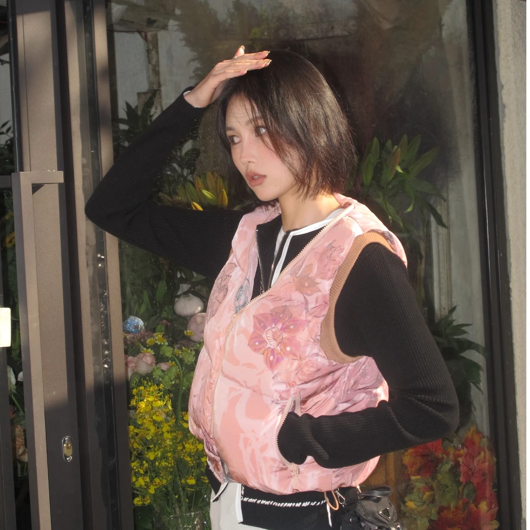 SUSU SELECT｜原创印花羽绒抽绳马甲保暖外穿上衣坎肩女