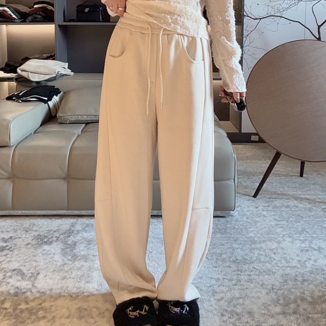 FANYE 2024冬季简约风百搭双色抽绳弯刀裤24705