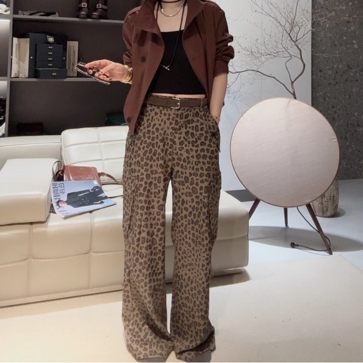 FANYE 2024早秋新款设计感小众豹纹工装裤24656