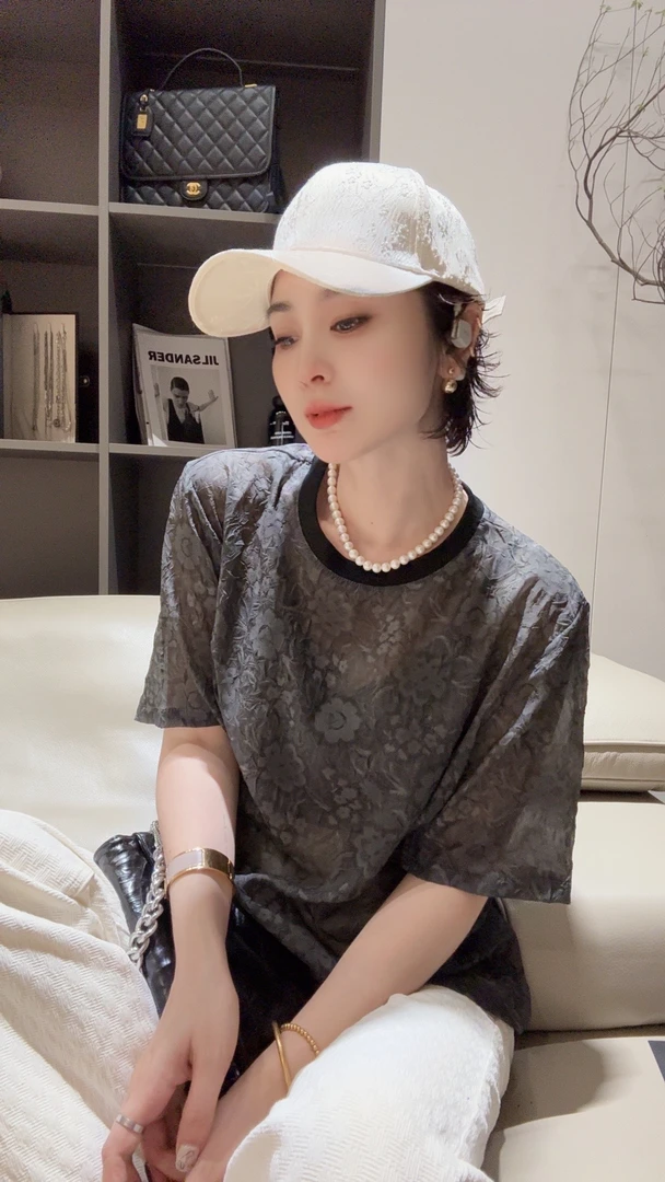 FANYE 夏日凉爽清凉设计感暗纹印花T恤女881079