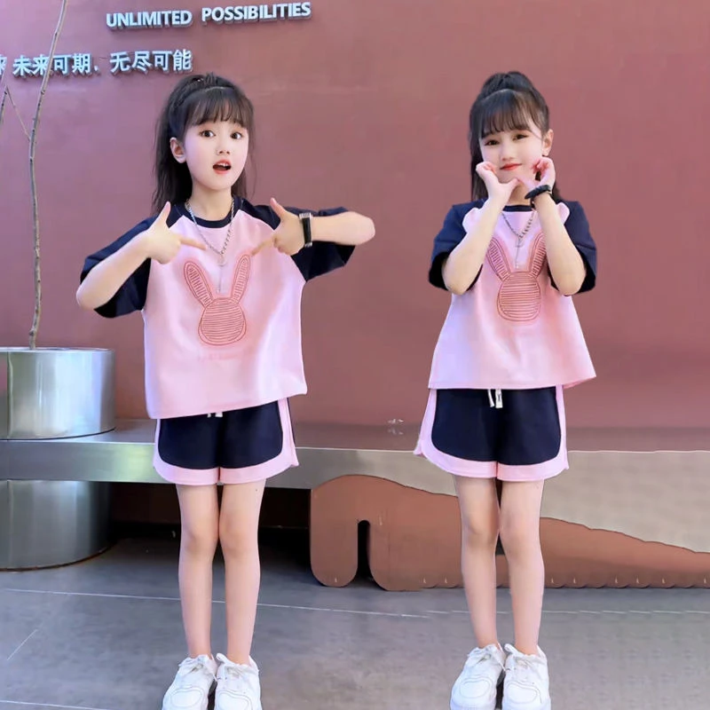 童装女童T恤短袖夏装套装2025新款洋气中大童女孩时髦短裤儿童潮