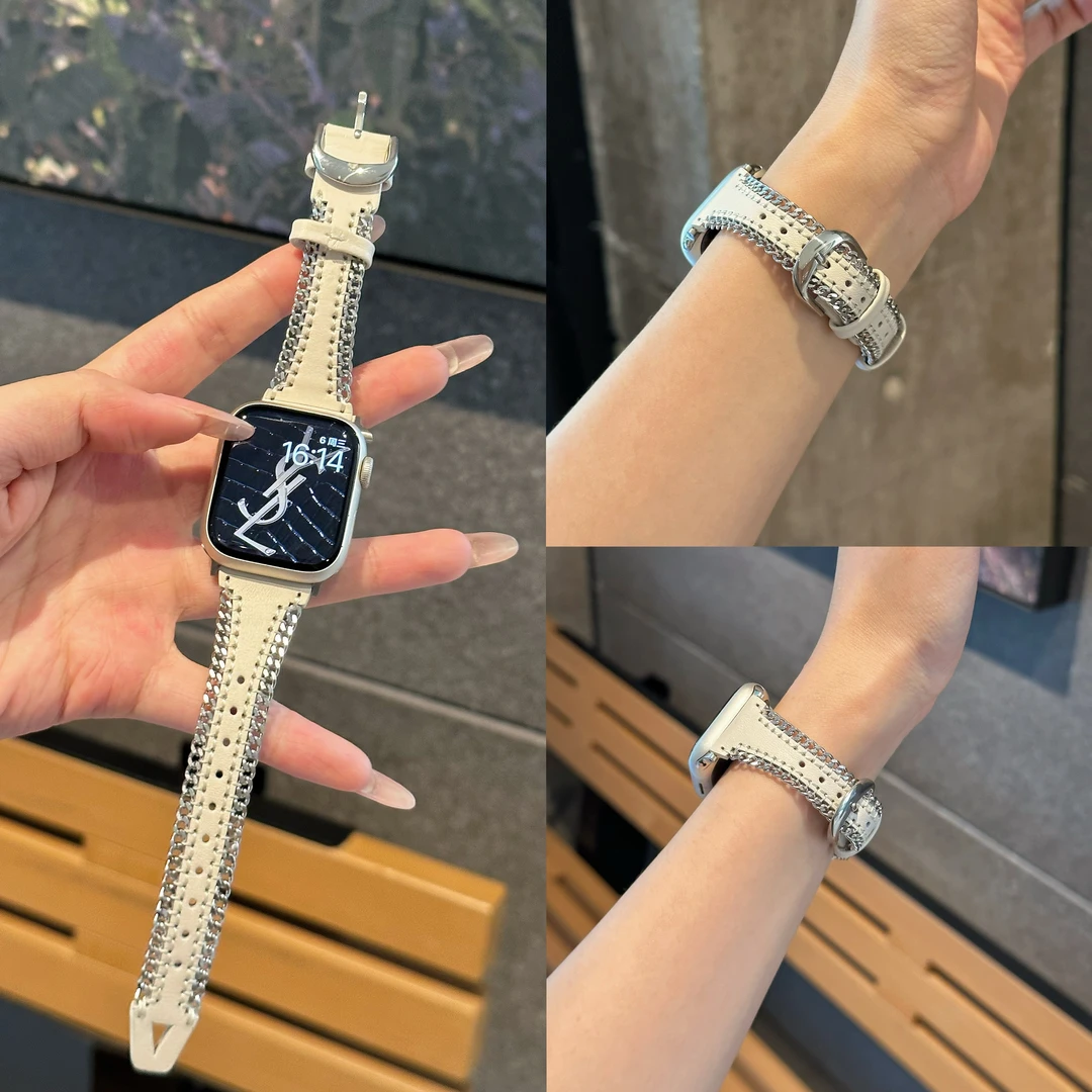 【精致小香】适配于苹果applewatch1-11seUItra高级感钢铁侠标双链