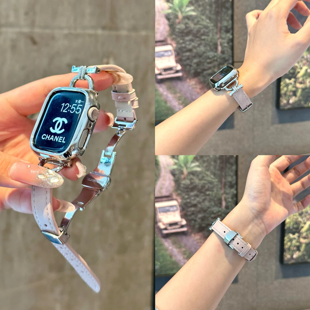 【秋风渐起】适配于苹果applewatch S11S109seUItra2手表带蝴蝶扣皮