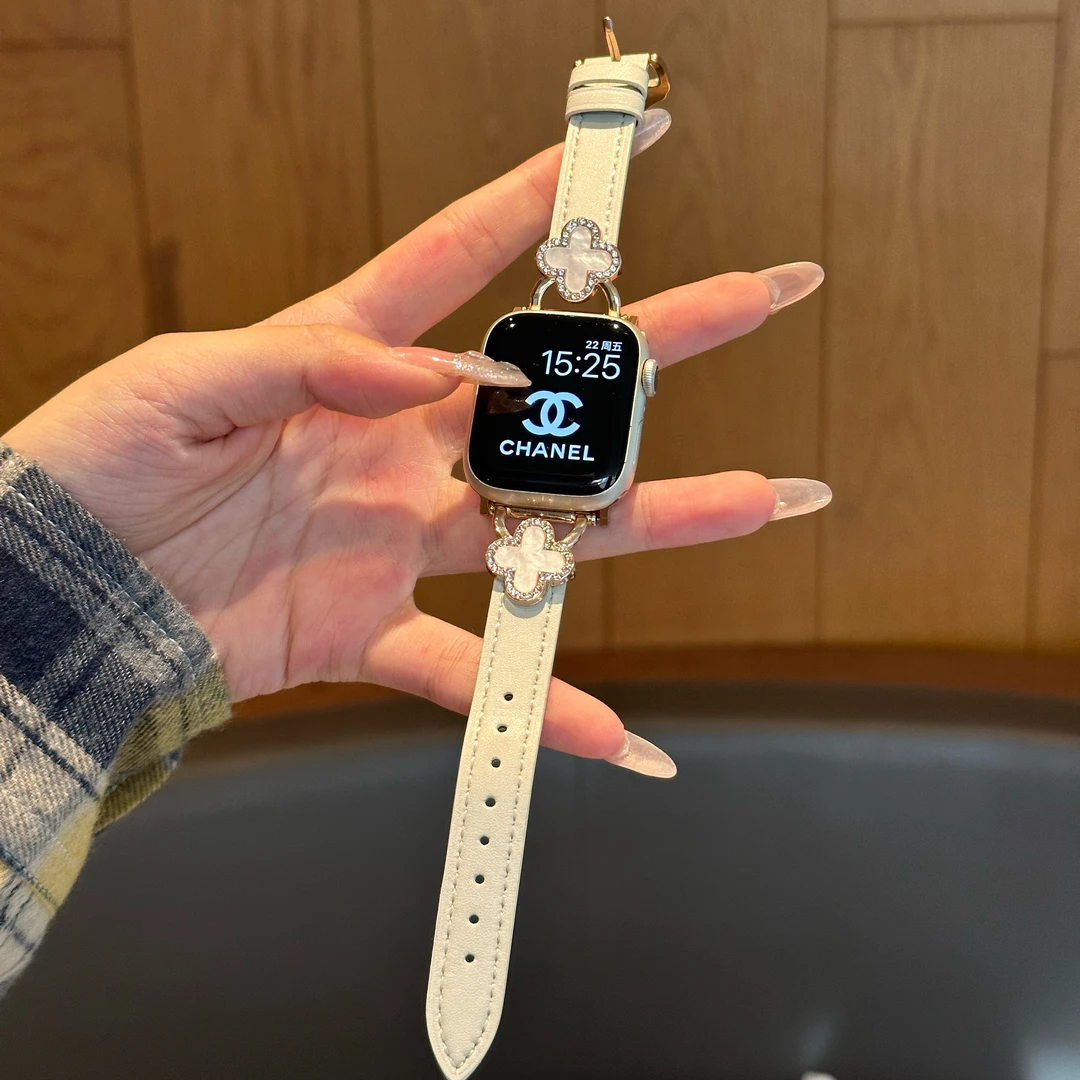 【十里荷花】适配于苹果applewatch1-11seUItra2通用高级感四叶草带