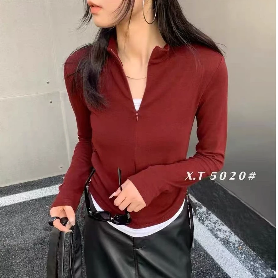 假两件长袖T恤女秋冬季加厚修身显瘦内搭打底衫短款保暖上衣