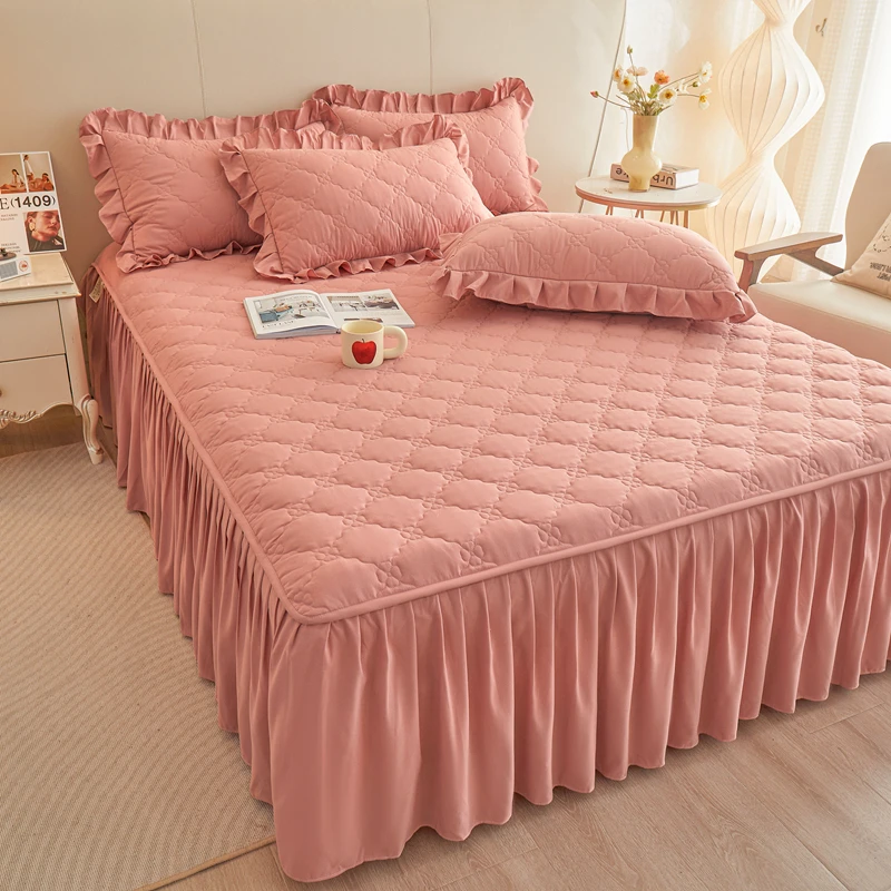 公主风水洗棉夹棉床裙单件床罩床笠罩床单带裙边床垫保护罩套防尘