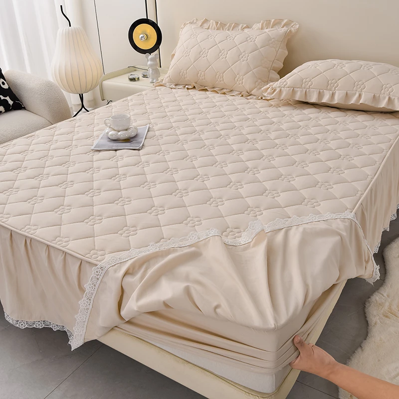 床裙款床笠式床罩床品A类原棉大豆夹棉防尘罩防滑套加厚床单裙式