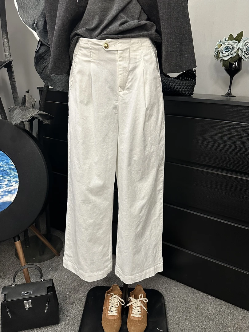 루루가−  （韩裤）水洗棉抗皱阔腿裤松紧腰遮胯薄款直筒休闲裤