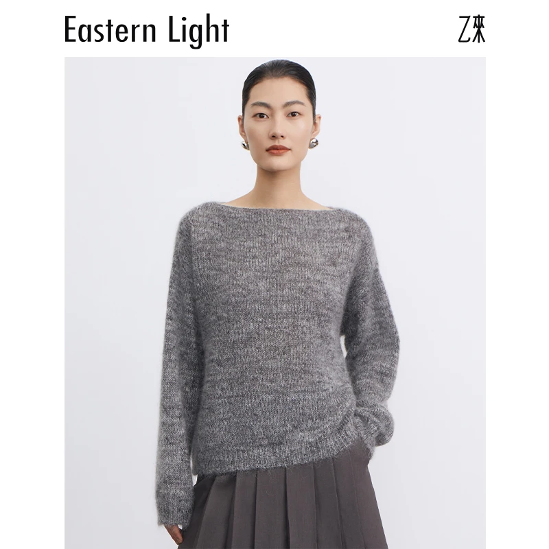 Eastern Light/乙来2024新款长袖针织衫一字领马海毛套头衫女