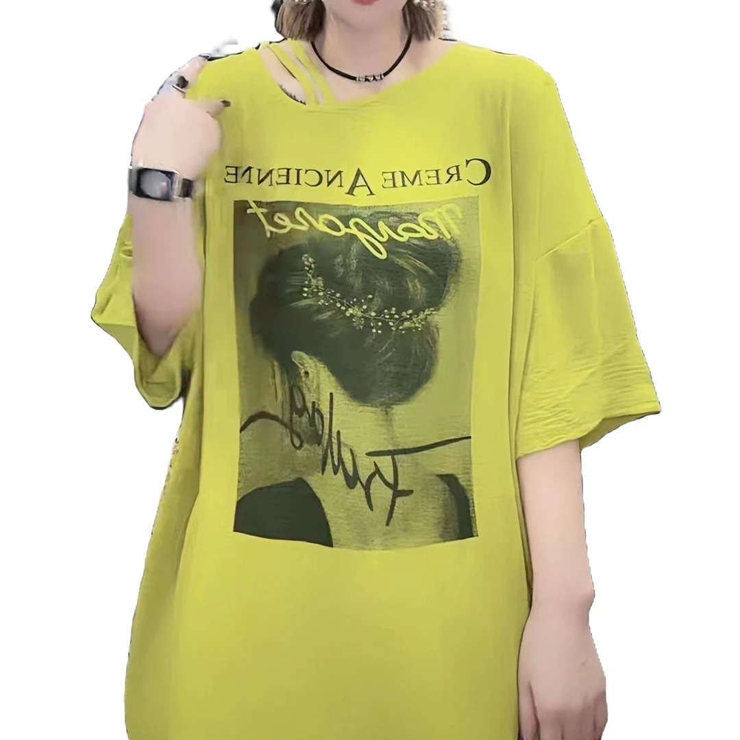 设计感新款大码显瘦百搭字母美女印花套头宽松慵懒风T恤008t恤