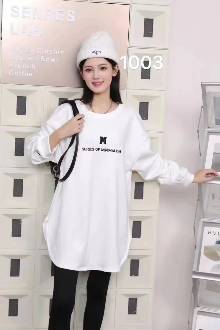 加绒时尚印花白色卫衣女2023春秋冬加厚宽松上衣休闲百搭外套1006