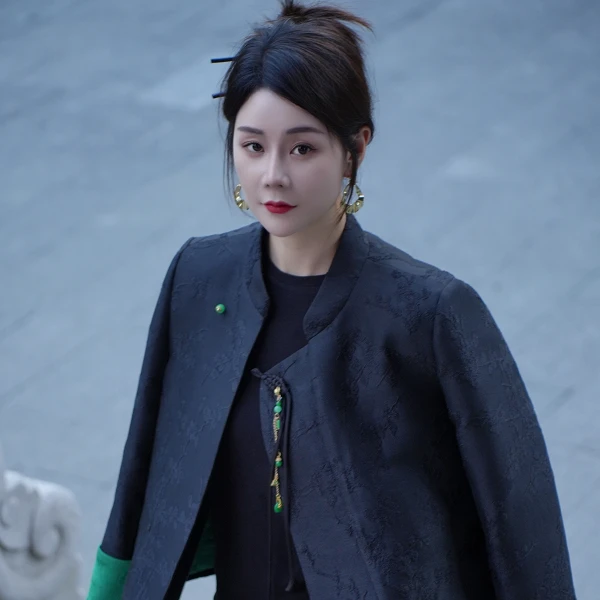 【花千骨】新中式国风外套双色提花立领流苏盘口西装外套上衣E6871