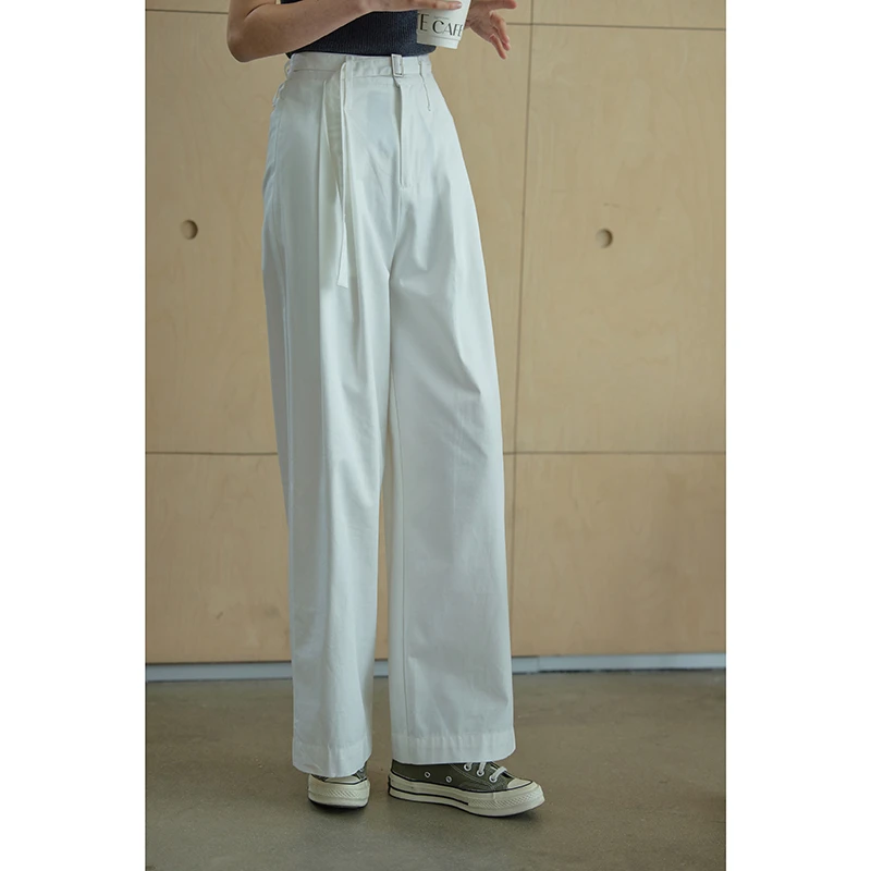 【1.19清清】觅定白色休闲裤高腰显瘦直筒宽松阔K2531