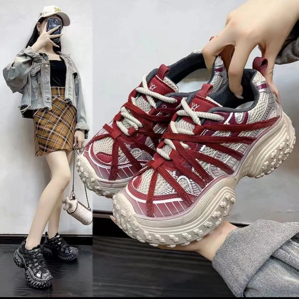 2024夏季新款厚底老爹鞋透气舒适百搭潮流休闲网面水钻运动鞋女鞋
