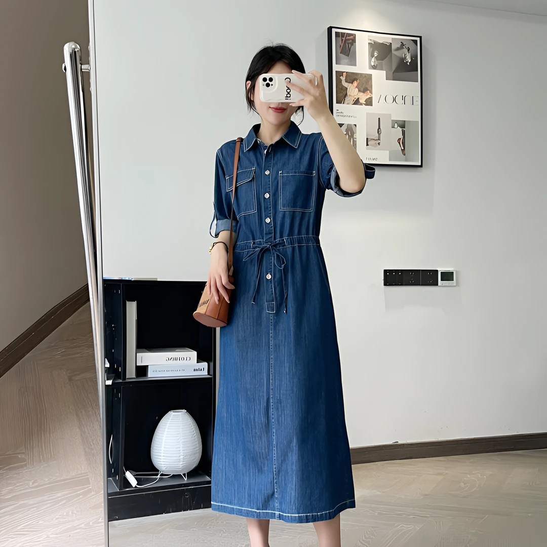 夏新款气质百搭收腰超显瘦减龄牛仔裙宽松休闲复古时尚宽松连衣裙