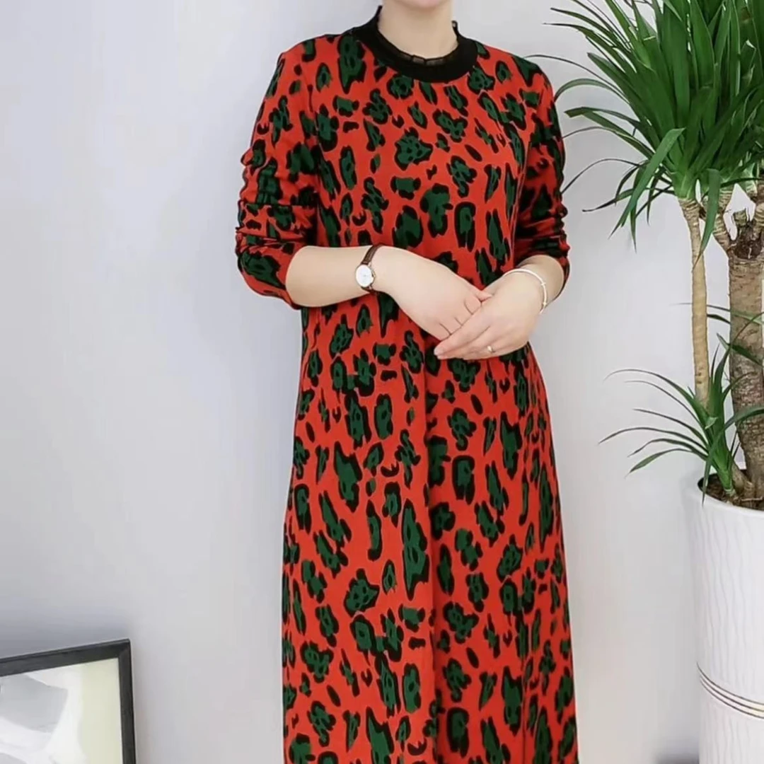 2023新款长袖连衣裙气质时尚妈妈装洋气复古收腰遮肚秋季大码百搭