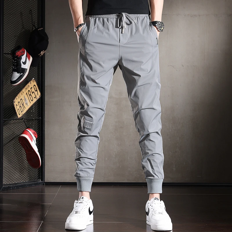 夏季冰丝休闲裤子男士修身小脚韩版潮流薄款速干束脚运动裤男百搭