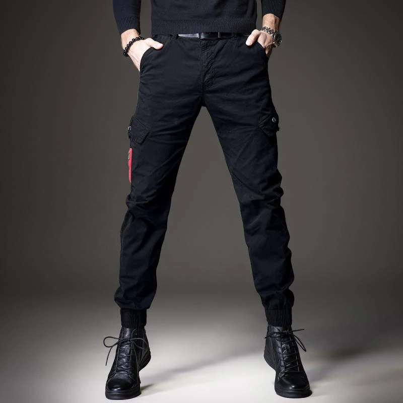秋冬美式休闲新款黑色工装裤男修身小脚特种作战户外耐磨束脚裤男