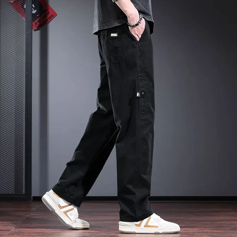 黑色男士休闲裤夏季纯棉宽松直筒裤2025年新款青中年简约工装长裤