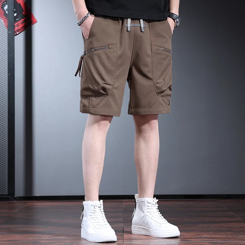 夏季短裤男潮流宽松运动卫裤跑步居家休闲五分裤子深棕色工装中裤