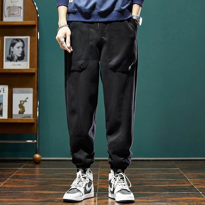 秋冬新款潮流纯色束脚卫裤男日系潮牌简约针织宽松休闲束脚运动裤