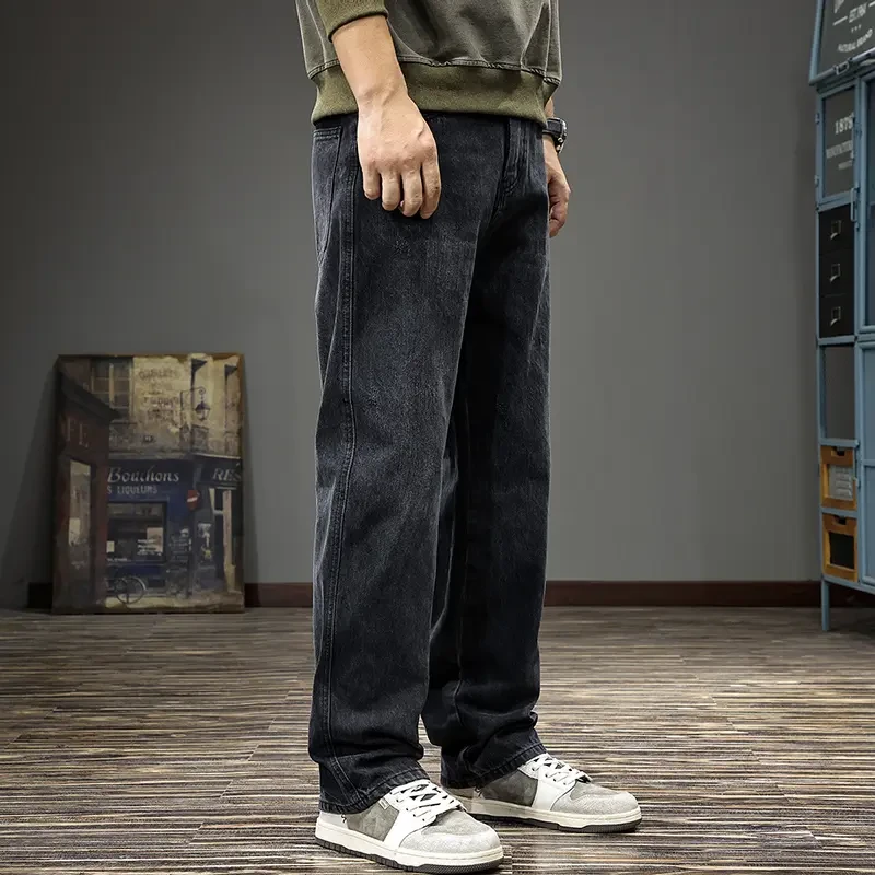 美式复古重磅水洗牛仔裤男2025秋冬高街宽松直筒垂感拖地阔腿裤潮