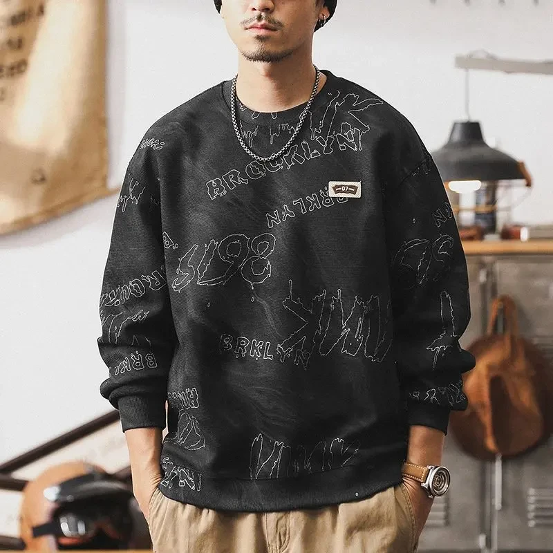 2025年美式360g重磅卫衣男夏季款宽松潮牌衣服男休闲大码圆领上衣