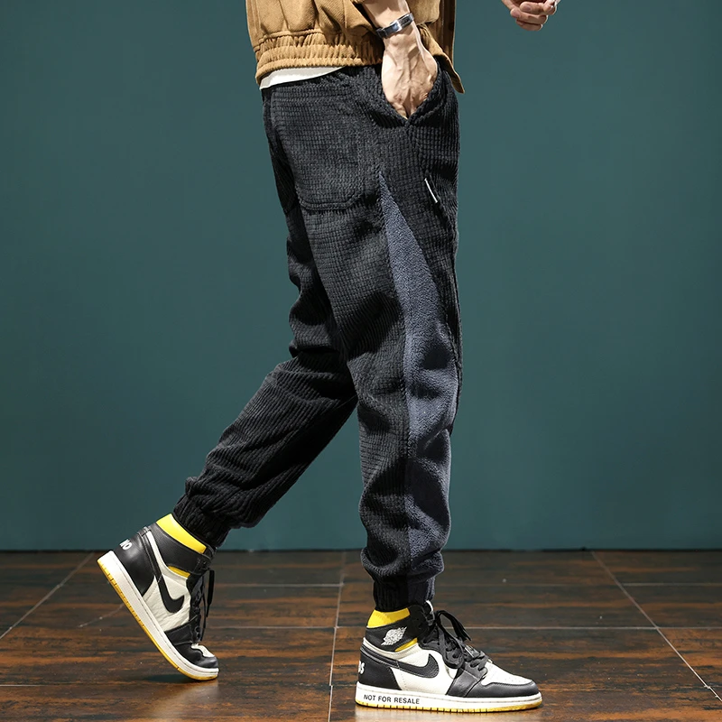 秋冬季休闲裤男束脚2023新款宽松大码男士哈伦运动裤子灯芯绒卫裤
