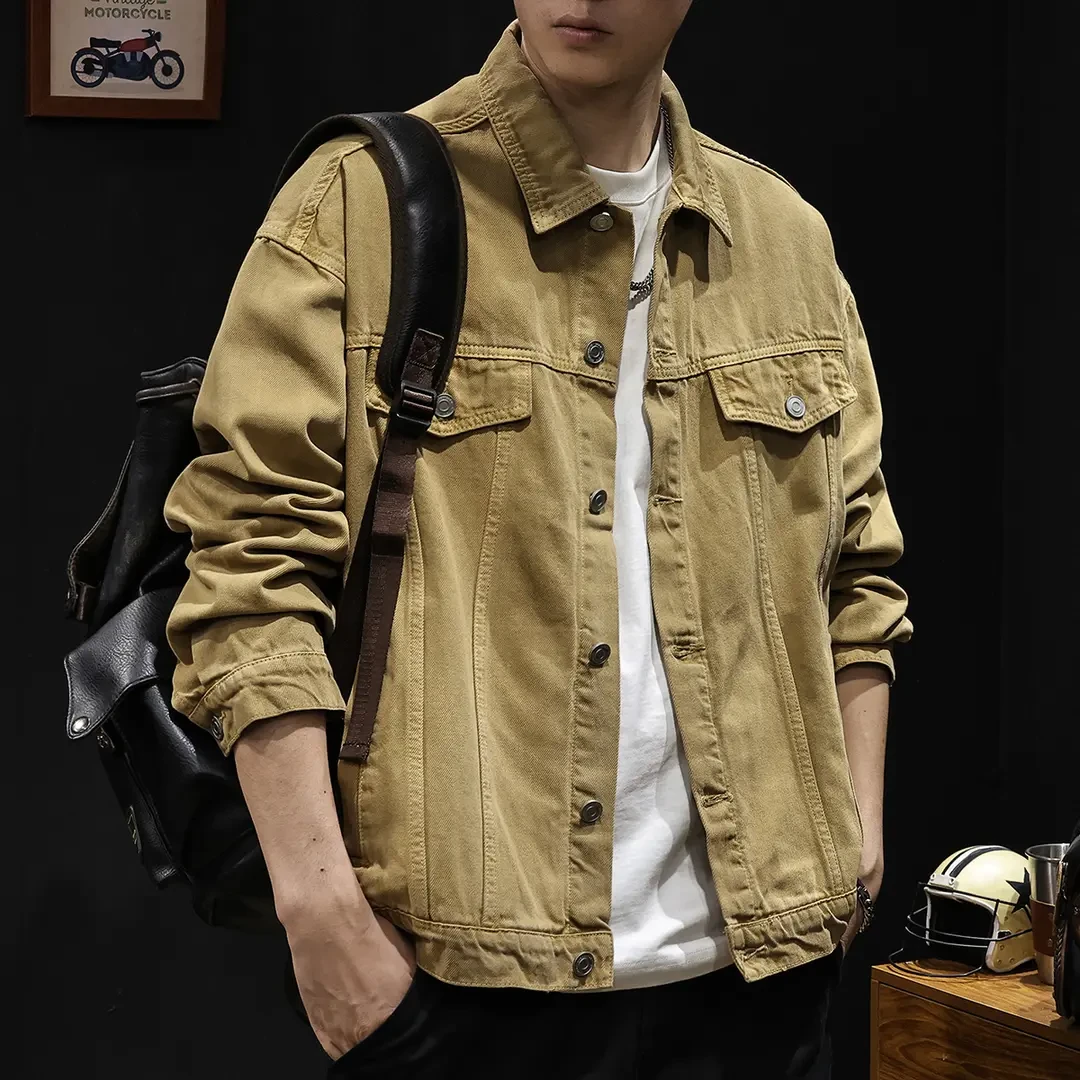 美式牛仔工装夹克男多口袋休闲男外套男士夏季款宽松户外潮流上衣