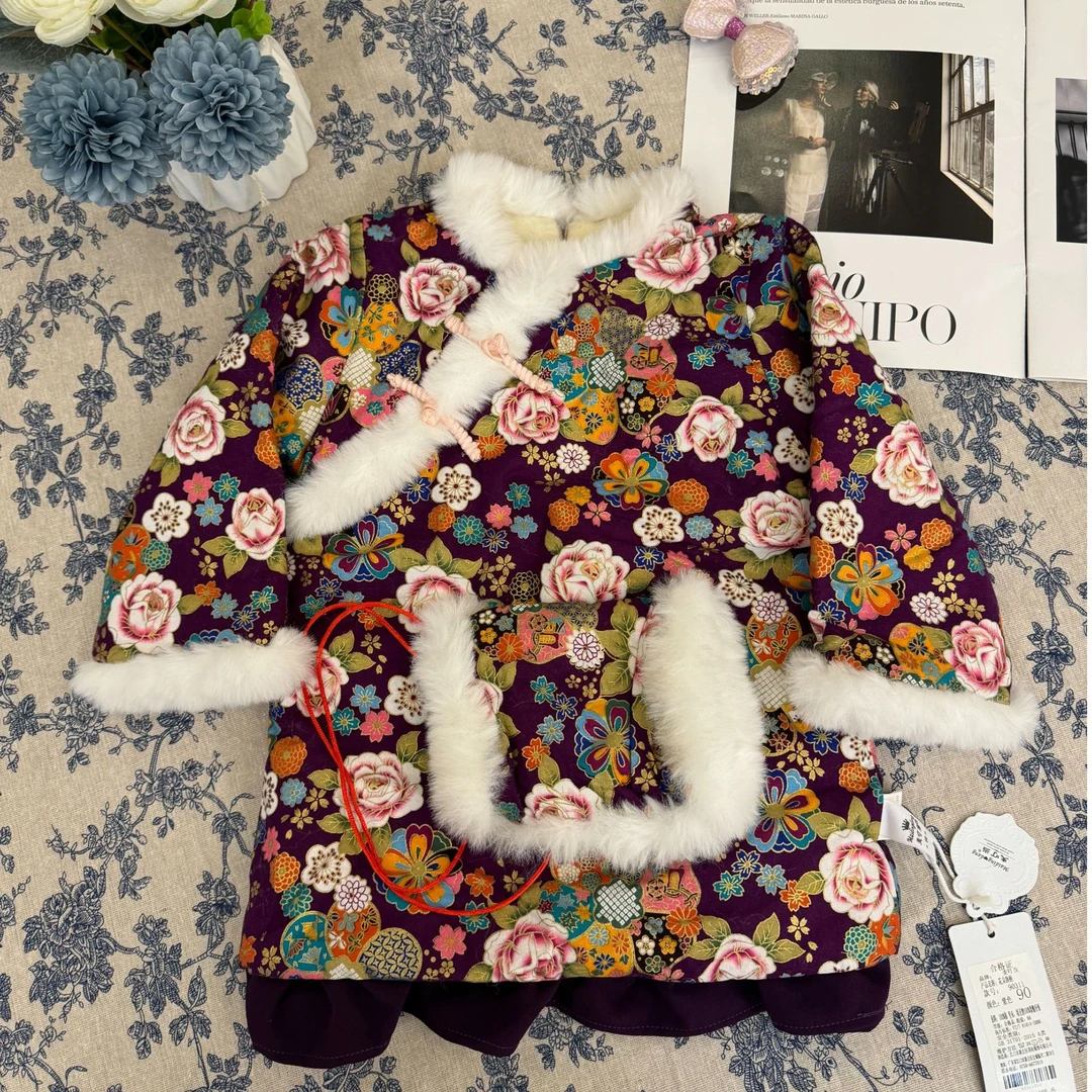 冬季女童拜年服加绒加厚百棉里布洋气半身裙国风