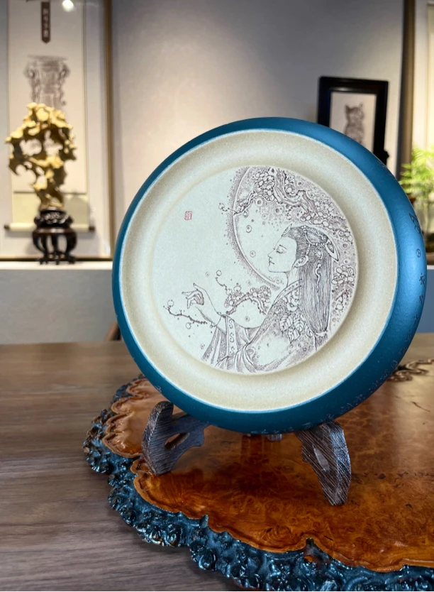 【知守.茶器】鼓型壶承，干泡台，刻绘款