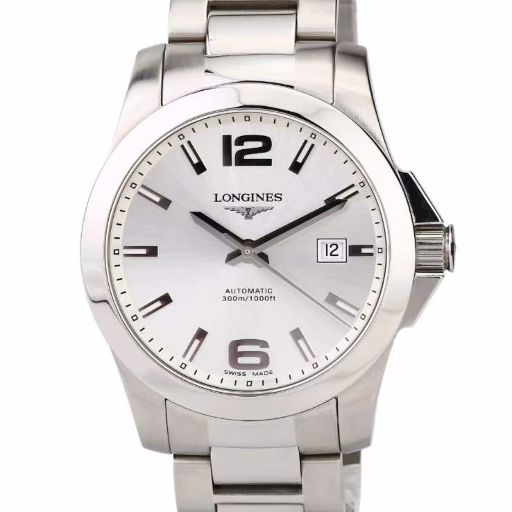 99新 Longines/浪琴 康卡斯777/41mm/公价11100/白盘数字条丁刻度