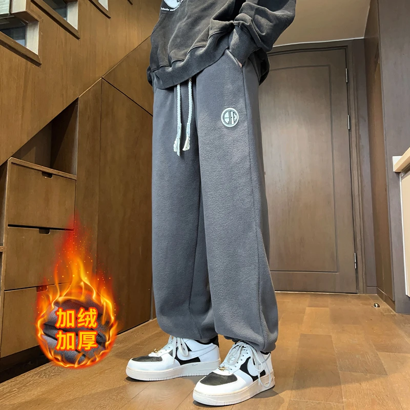 重磅加绒卫裤男款秋冬季摇粒绒保暖潮牌直筒长裤子新款运动休闲裤