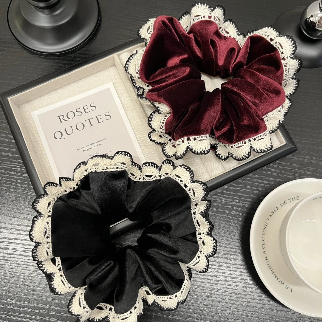 帛妃  时尚新款法式蕾丝高品质丝绒气质盘发头饰大肠发圈发饰头绳