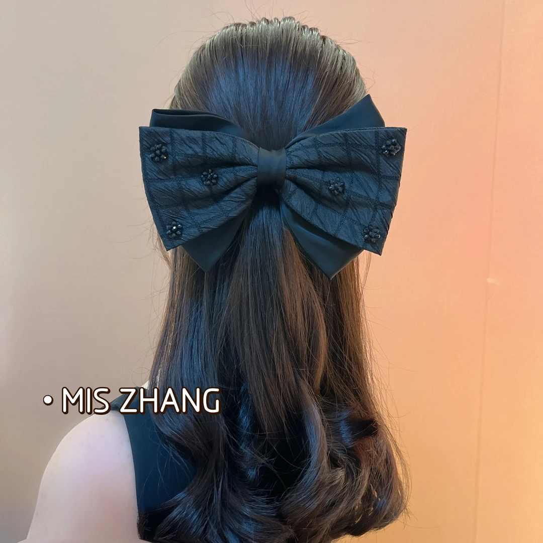 百搭黑色蝴蝶结后脑勺发饰头饰气质甜美带钻发卡