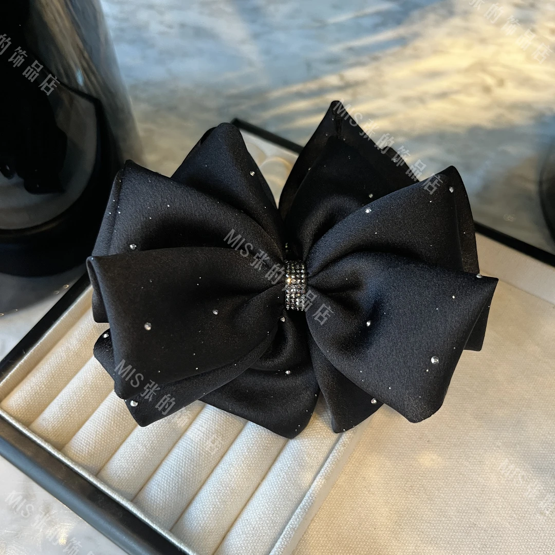 原创烫钻黑色小众设计师款缎面高级感香蕉夹气质头饰发饰发夹