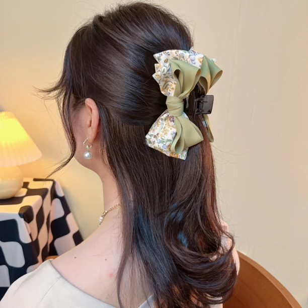 帛妃  韩式净版碎花蝴蝶结抓夹甜美气质时尚发夹百搭优雅ins简约