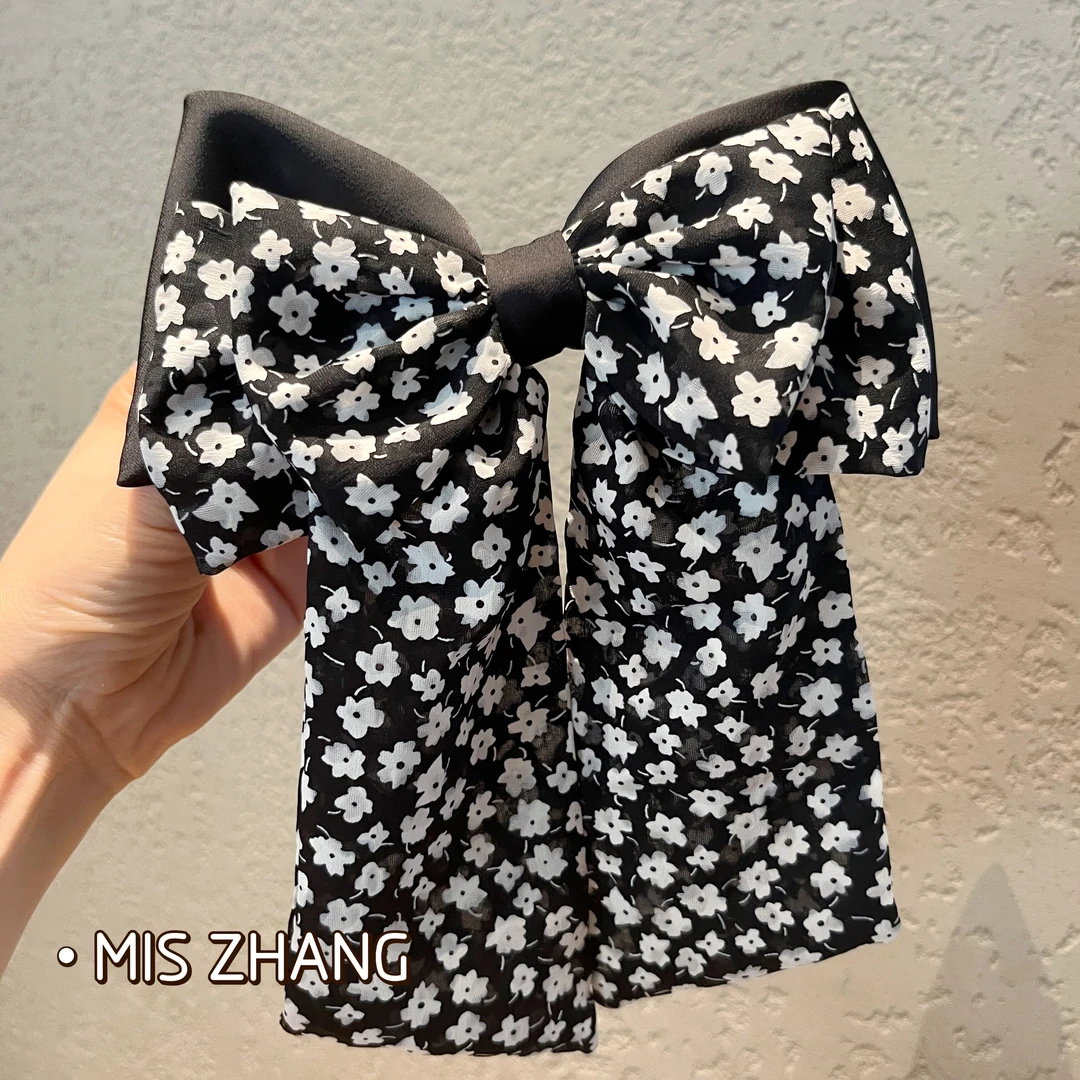 帛妃  手工时尚高级碎花气质蝴蝶结顶夹弹簧夹韩版优雅百搭发夹