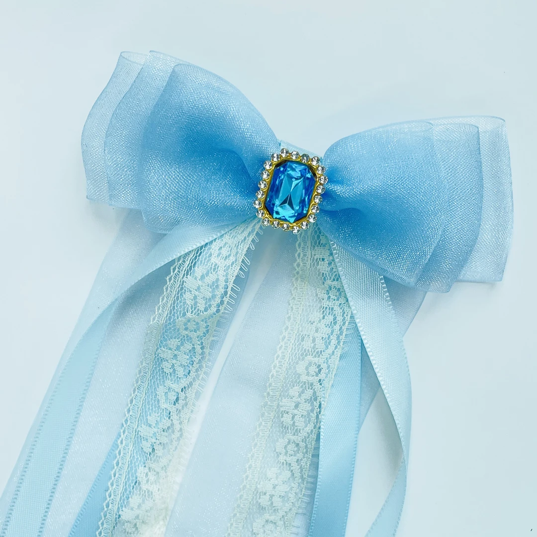 原创手工发饰小清新女童公主风飘带顶夹蕾丝蝴蝶结发夹甜美头饰