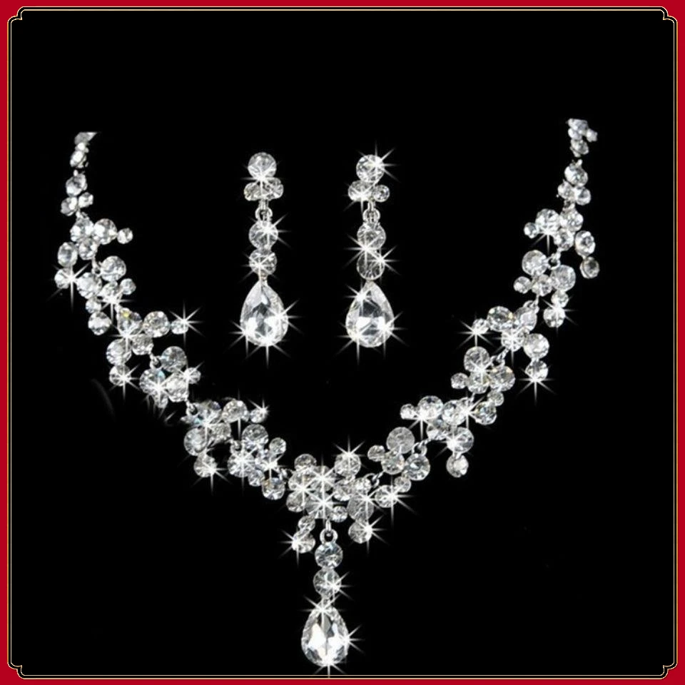 合金项链 新娘饰品白色水钻项链女耳环两件套结婚纱礼服套装韩版