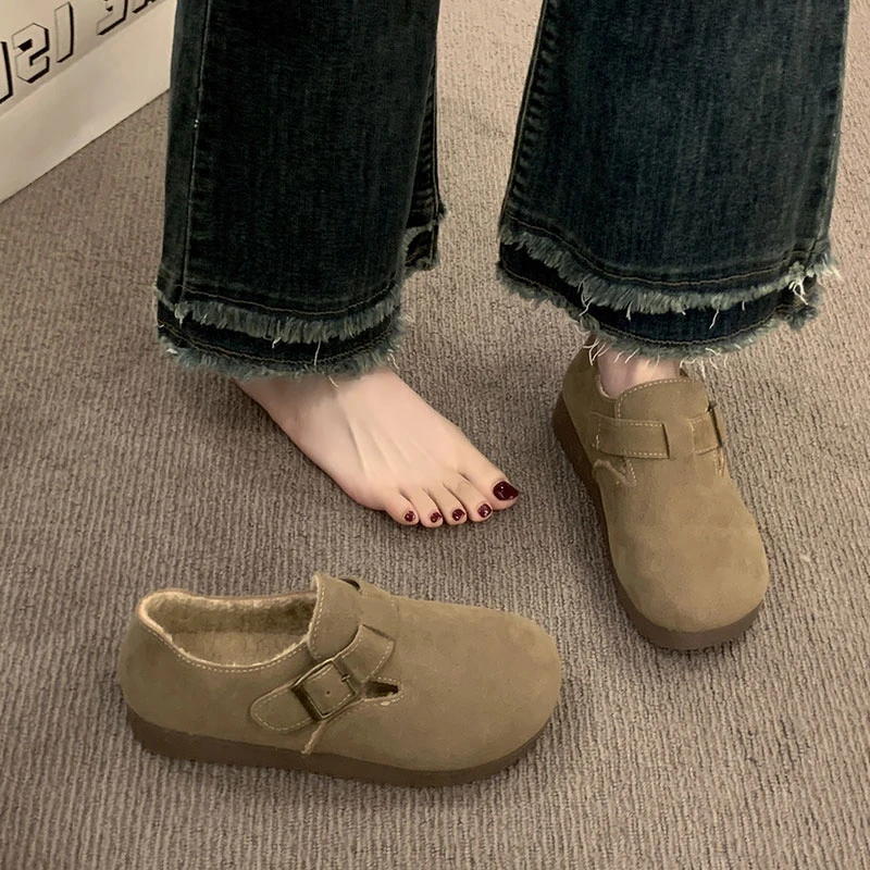 全包勃肯鞋女鞋加绒2024新款秋冬一脚蹬单鞋复古软底博肯豆豆鞋女