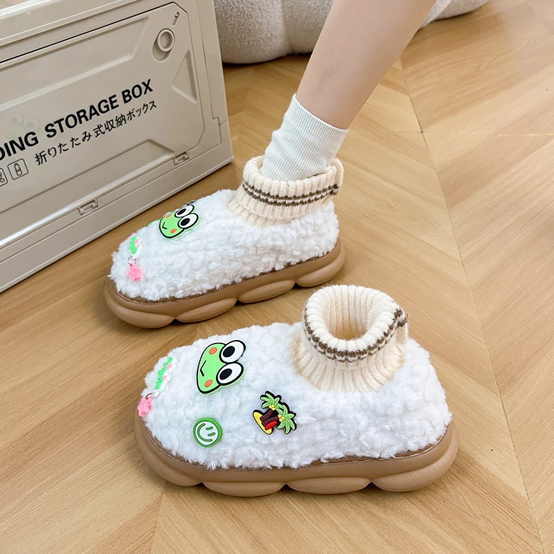 彩莎羊青蛙棉拖女秋冬2023新款室内家居可爱卡通防滑保暖厚底棉鞋