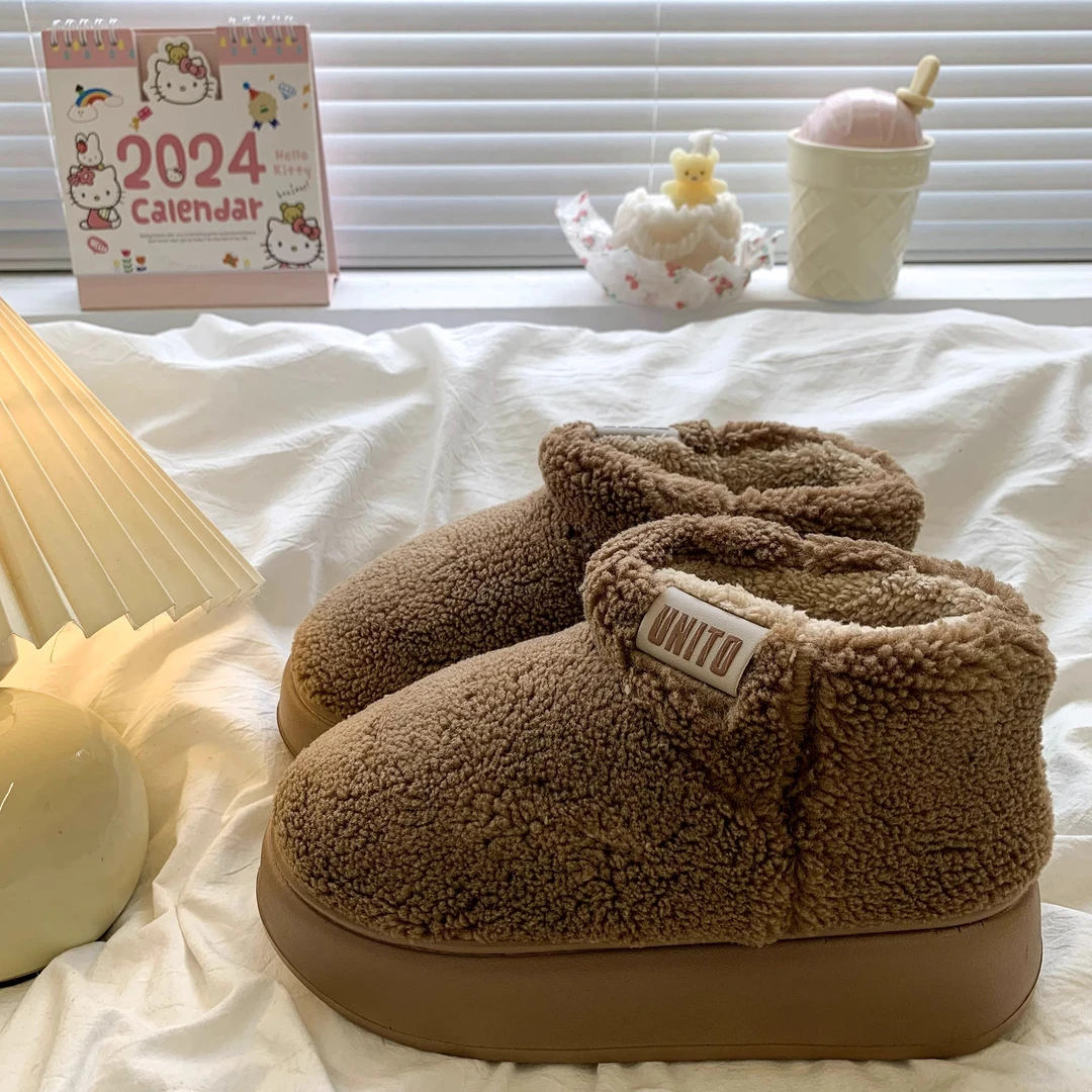 绒面雪地靴女2024冬季新款加绒加厚保暖可爱厚底增高低帮东北棉鞋