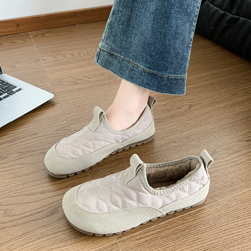 韩版豆豆鞋女2024秋冬加绒一脚蹬面包保暖棉鞋休闲鞋平底毛毛女鞋